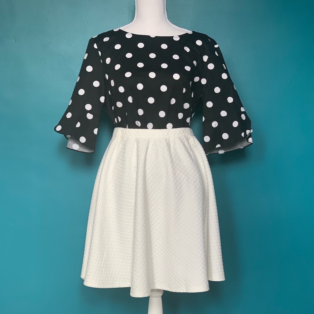 Cream Quilted Skater Skirt